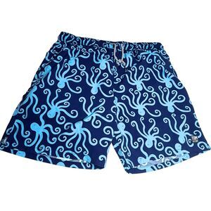 Tom & Teddy Men's Squid Print Drawstring Built-In Brief Swim Trunks Blue XXL